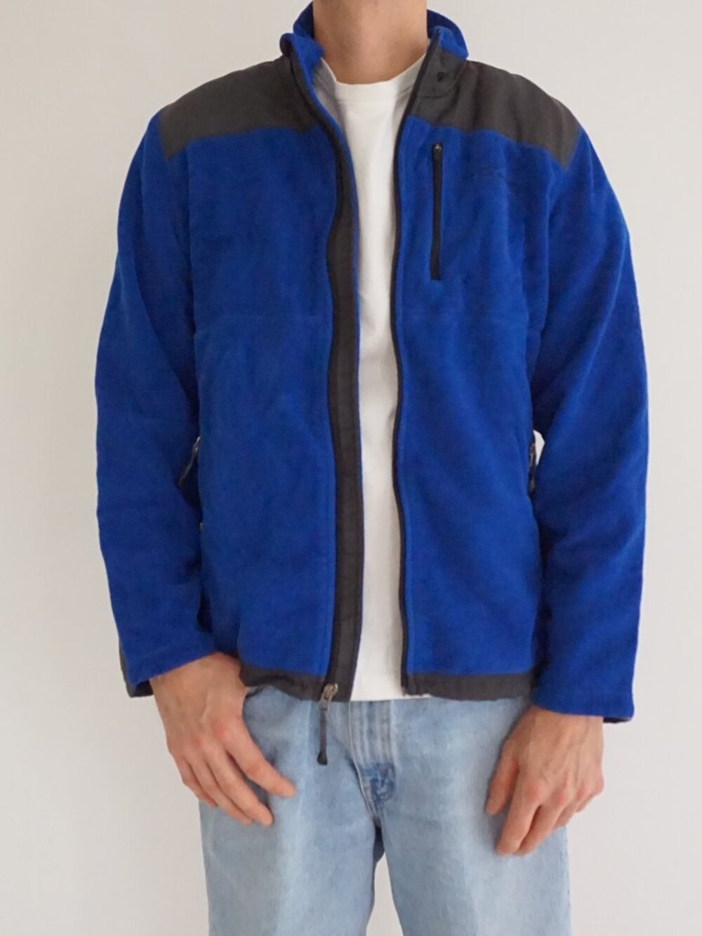 Vintage Eddie Bauer Blue Black Colorblock Outdoor Trail Full Zip Fleece Jacket S
